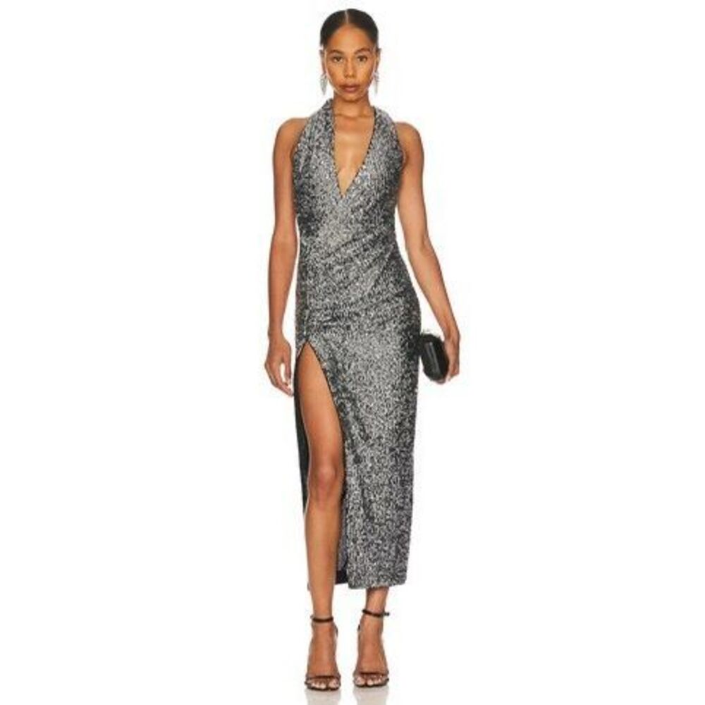 NBD Etha Midi Dress in Gunmetal Silver